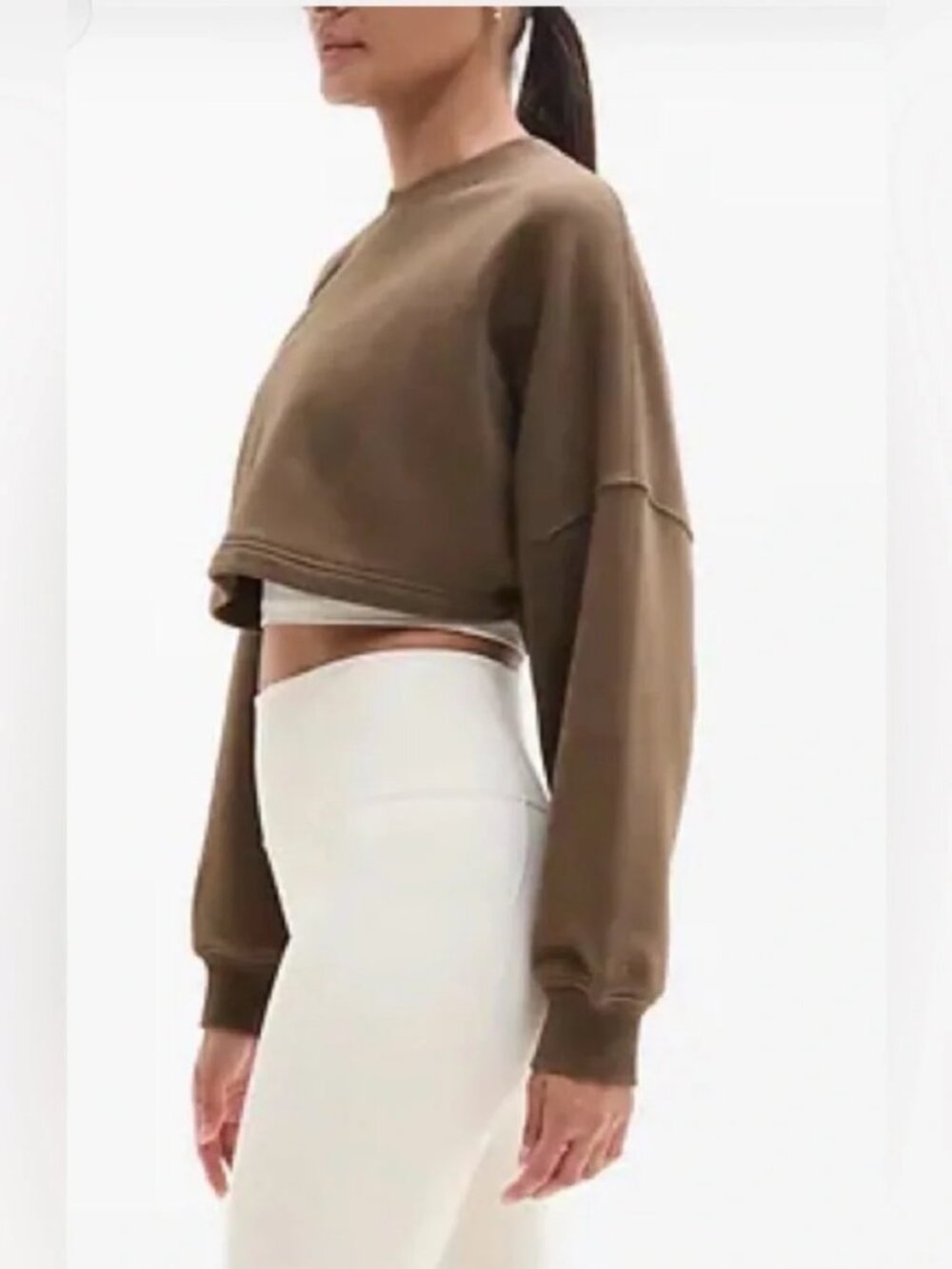 Athleta Super Cropped Dolman Heavy Weight Terry Sweatshirt in Clay